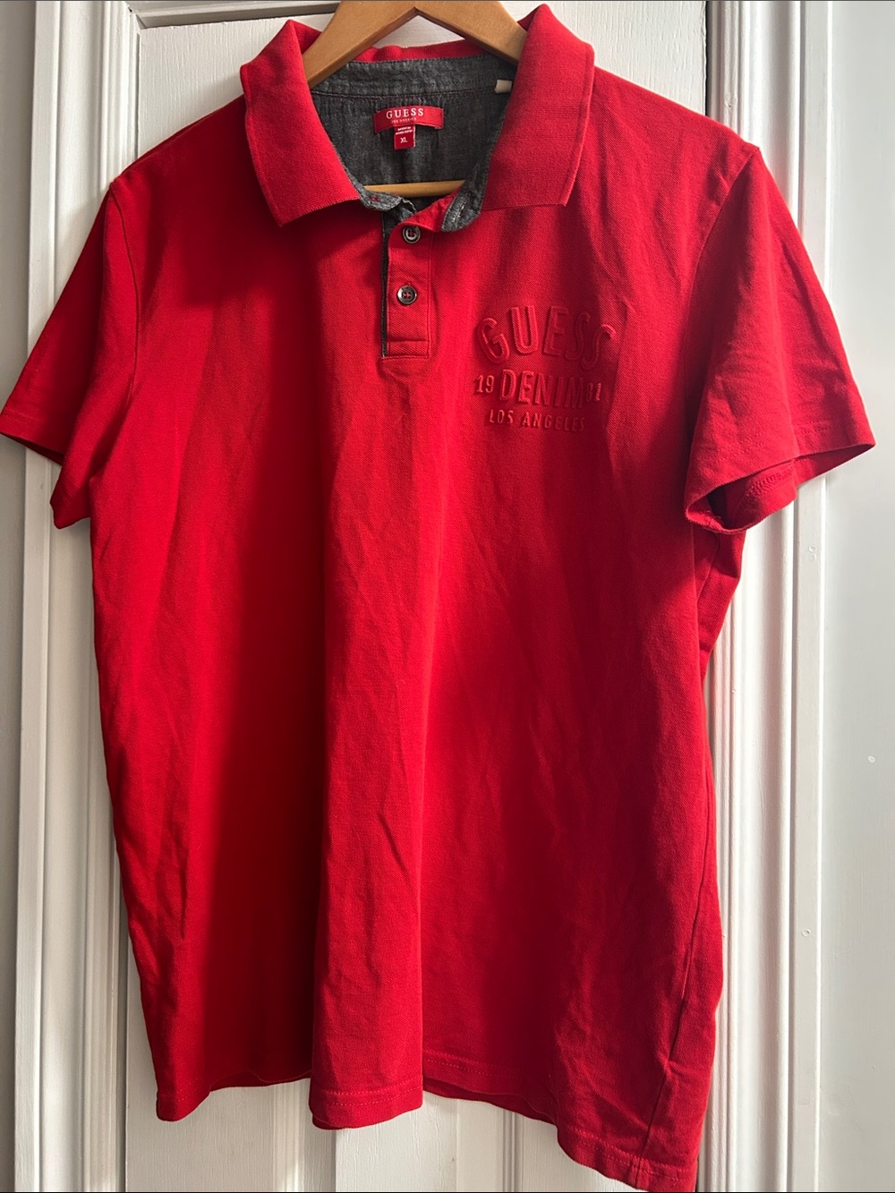 GUESS Men’s Bright Red Polo with Embroidered Logo